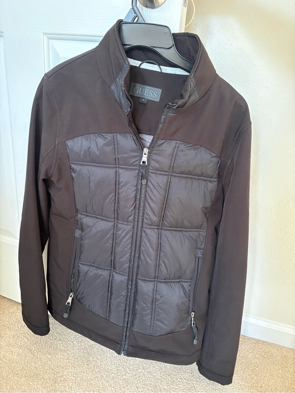 GUESS Brown Hybrid Quilted & Softshell Jacket